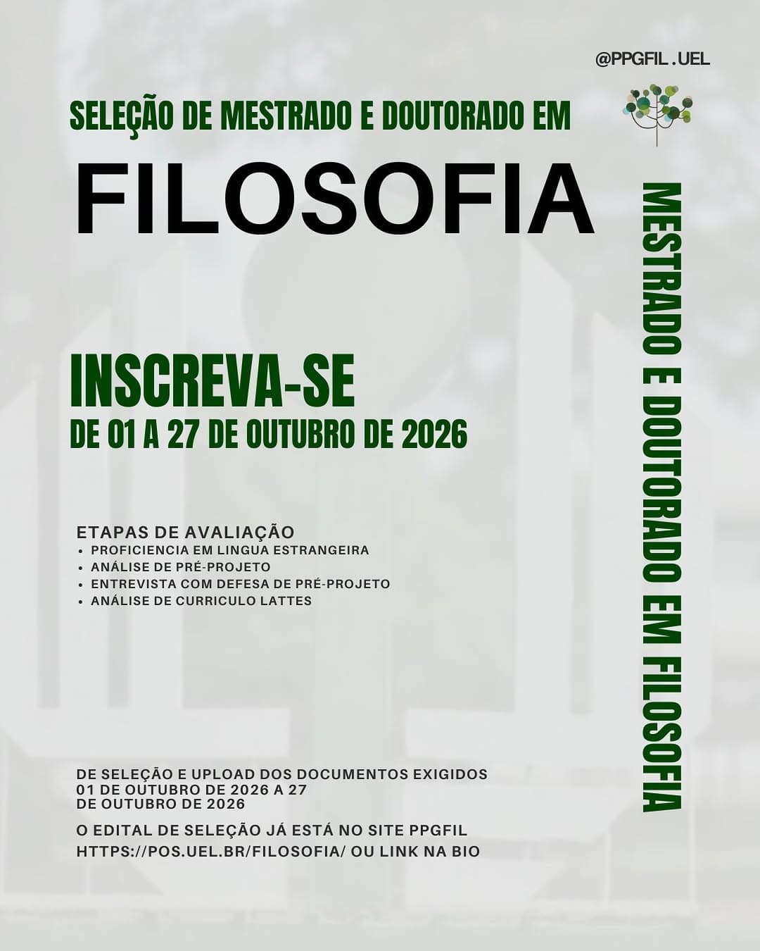 Processo Seletivo PPGFIL/UEL 2027: Mestrado e Doutorado em Filosofia