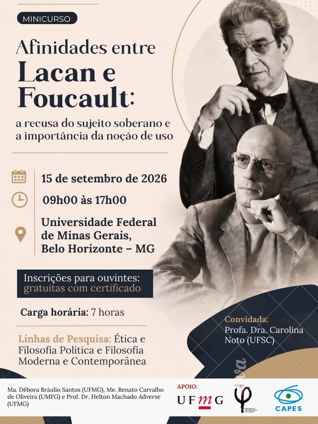 Minicurso "Afinidades entre Lacan e Foucault" — Profa. Carolina Noto (UFSC) no Depto. Filosofia UFMG