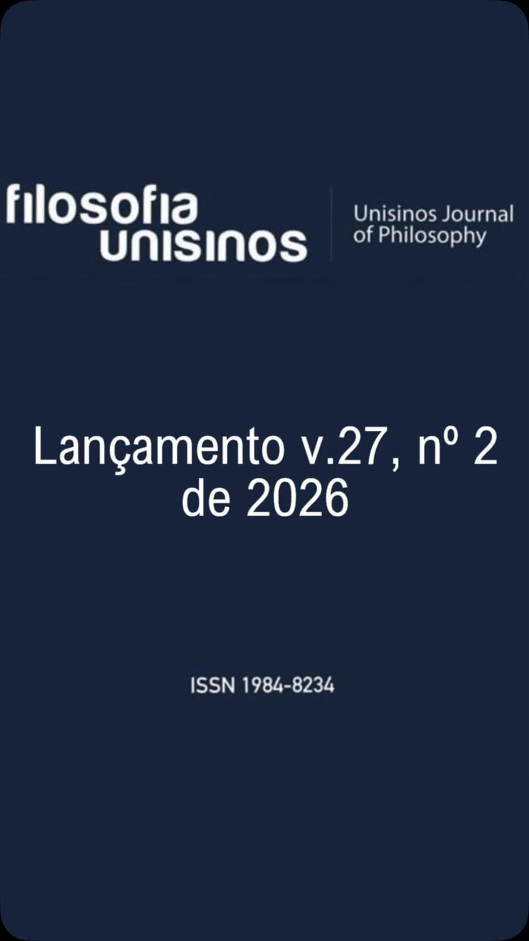 Revista Filosofia Unisinos — Volume 27, Número 2 (2026)