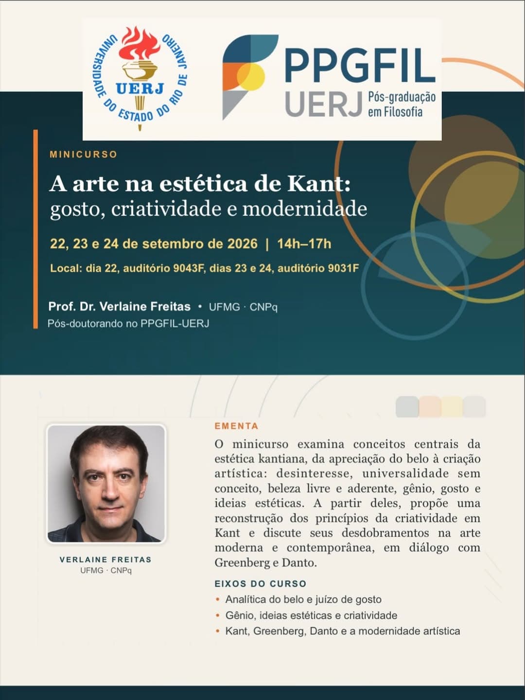 Minicurso: A Arte na Estética de Kant — Gosto, Criatividade e Modernidade (PPGFIL-UERJ)