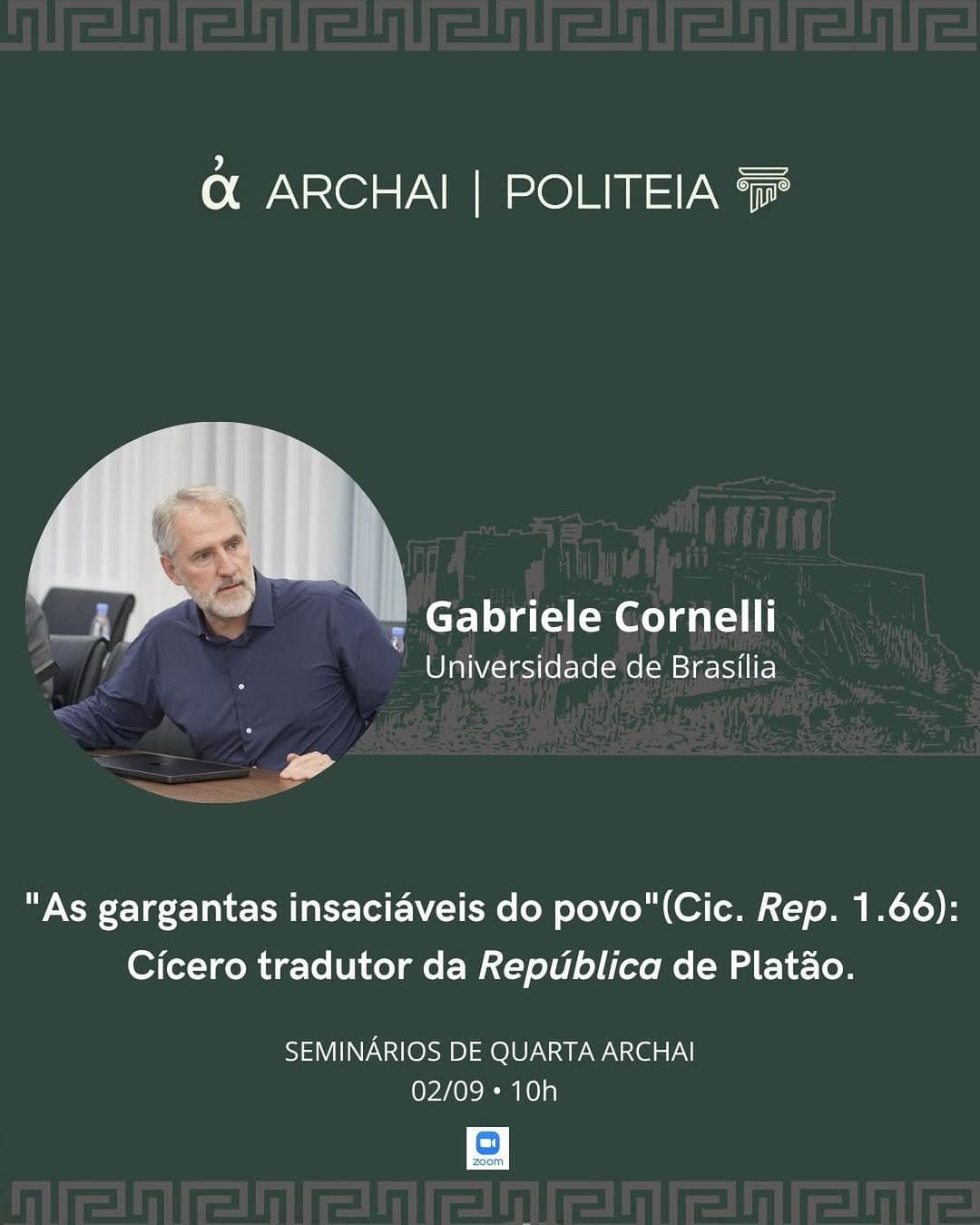 Seminários de Quarta: Cícero tradutor da República de Platão (Archai/UnB)